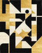Modern Black Gold Geometric Design Rug - Cutout View