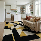 Modern Black Gold Geometric Design Rug - Living Room View