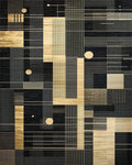 Modern Black Gold Geometric Rectangles Rug - Cutout View