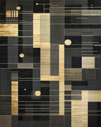 Modern Black Gold Geometric Rectangles Rug - Cutout View