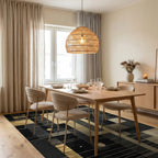 Modern Black Gold Geometric Rectangles Rug Dining Room View