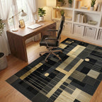 Modern Black Gold Geometric Rectangles Rug Office View