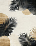 Modern Black Palm Leaf Abstract Shapes Rug - Cutout View