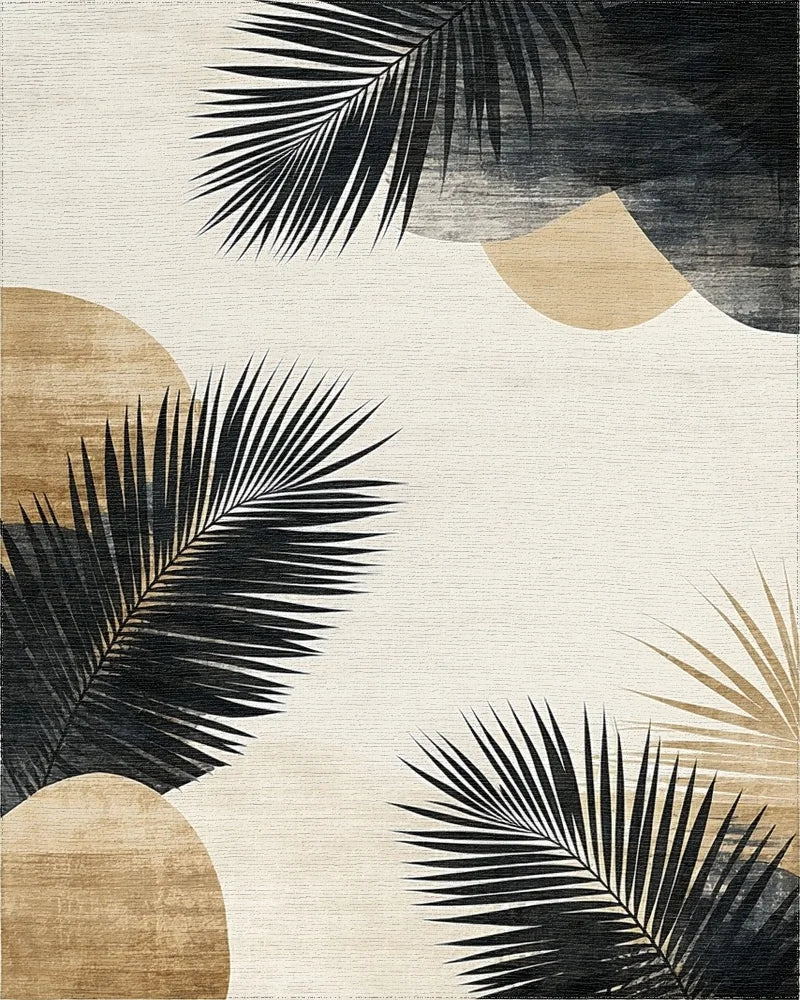Modern Black Palm Leaf Abstract Shapes Rug - Cutout View