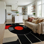 Modern Black Red Vinyl Record Rug - Living Room View