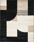 Modern Black White Geometric Abstract Rug - Cutout View