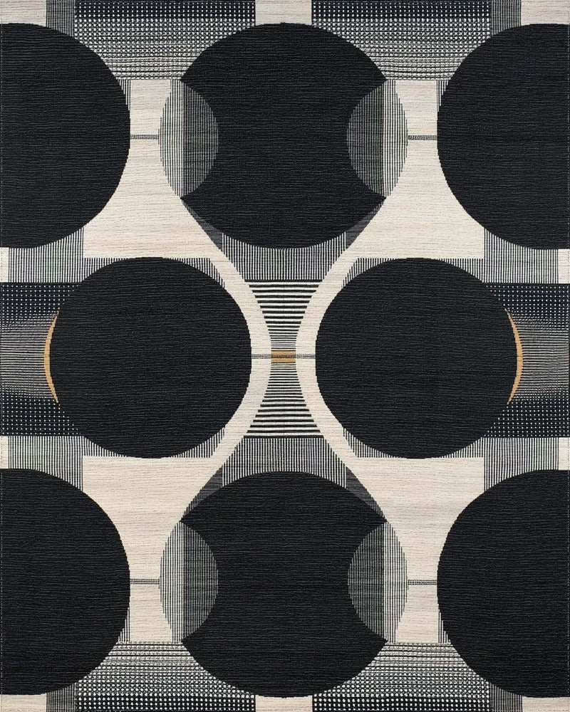Modern Black White Geometric Circles Rug - Cutout View