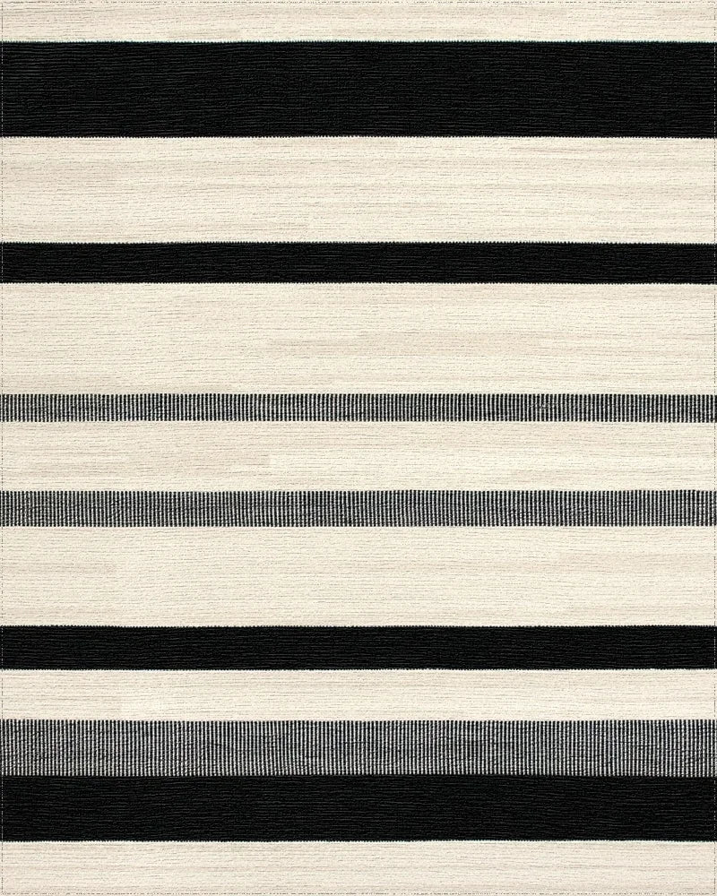 Modern Black White Horizontal Stripe Rug - Cutout View