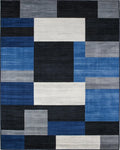 Modern Blue Gray Geometric Blocks Rug - Cutout View