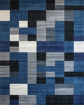 Modern Blue Grey Geometric Blocks Rug - Cutout View