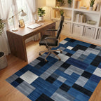 Modern Blue Grey Geometric Blocks Rug - Office View