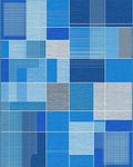 Modern Blue Grid Geometric Arrangement Rug - Cutout View