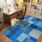 Modern Blue Grid Geometric Arrangement Rug - Office View