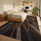 Modern Earthy Tone Geometric Rays Rug Bedroom View