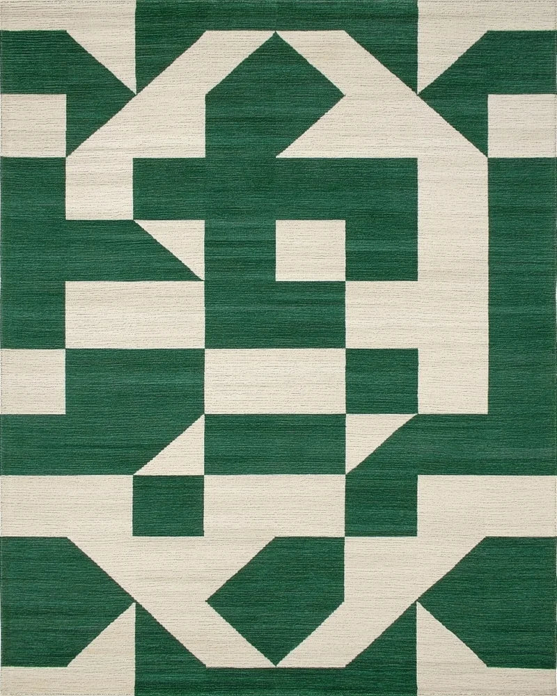Modern Emerald Geo Abstract Rug - Cutout View