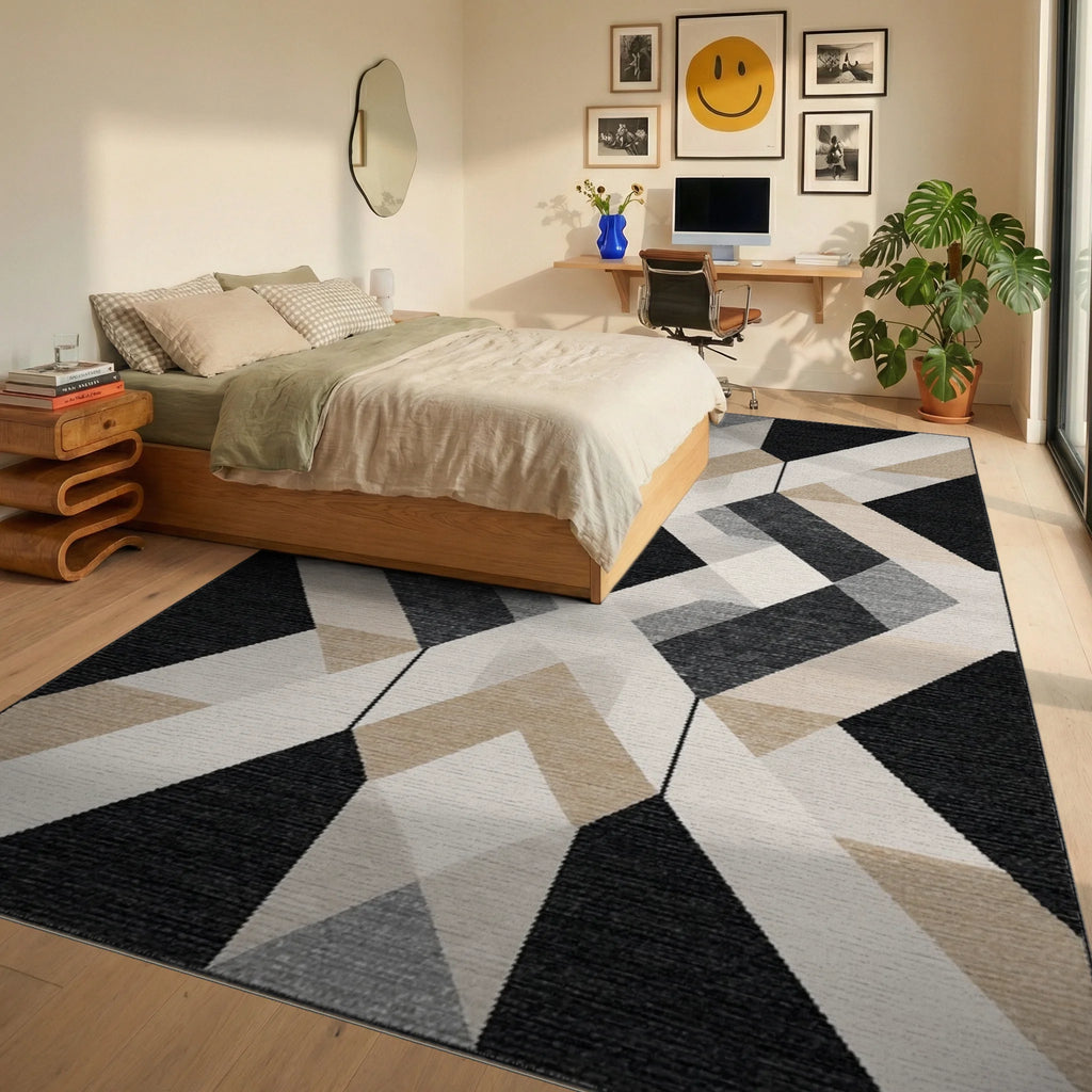 Modern Geometric Diamond Pattern Rug - Bedroom View