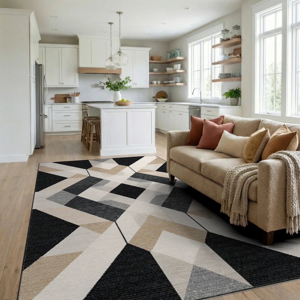 Modern Geometric Diamond Pattern Rug - Living Room View