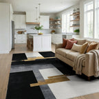 Modern Geometric Gold Accents Rug - Living Room View