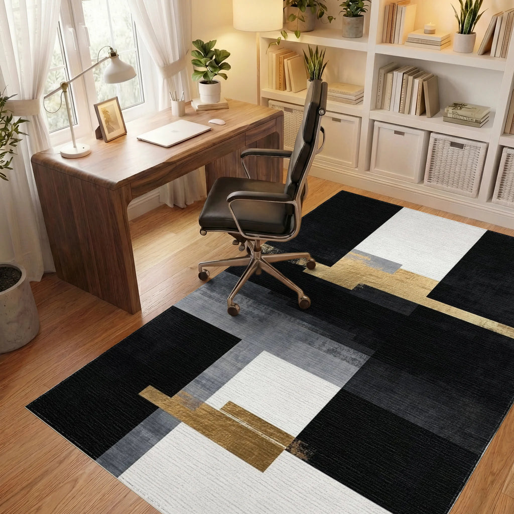 Modern Geometric Gold Accents Rug - Office View