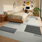 Modern Geometric Lines Black White Rug - Bedroom View
