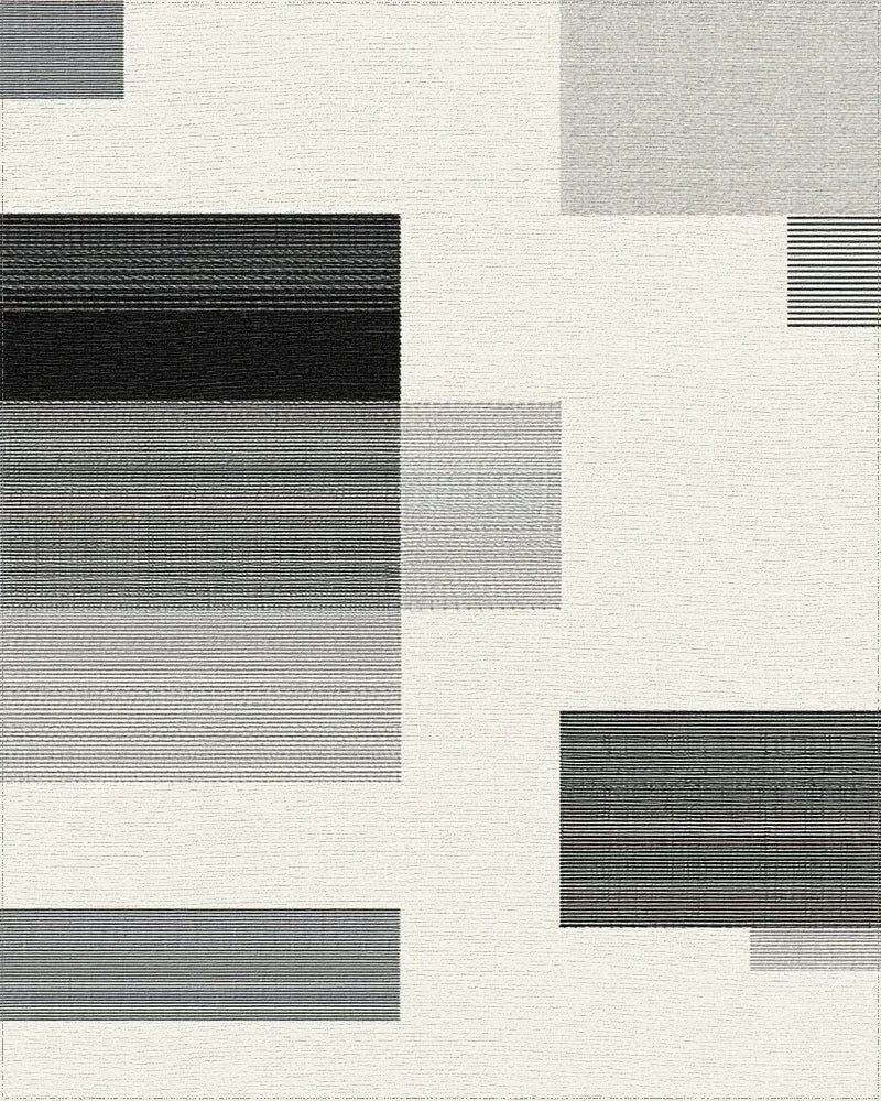 Modern Geometric Lines Black White Rug - Cutout View