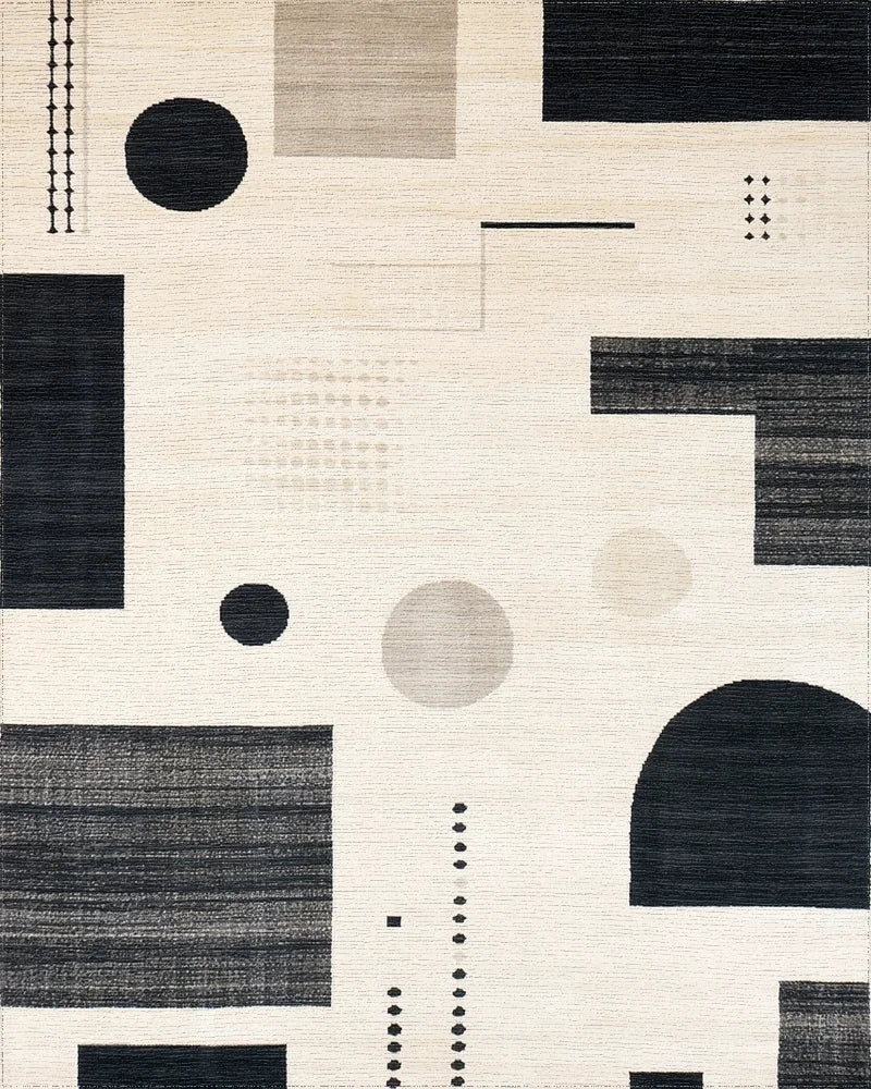 Modern Geometric Monochrome Composition Rug - Cutout View