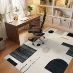 Modern Geometric Monochrome Composition Rug - Office View