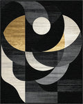Modern Gold Black Geometric Swirl Rug - Cutout View