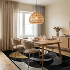 Modern Gold Black Geometric Swirl Rug - Dining Room View
