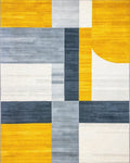 Modern Gold Grey Geometric Blocks Rug - Cutout View