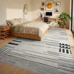 Modern Gray Black Stripe Patchwork Rug - Bedroom View