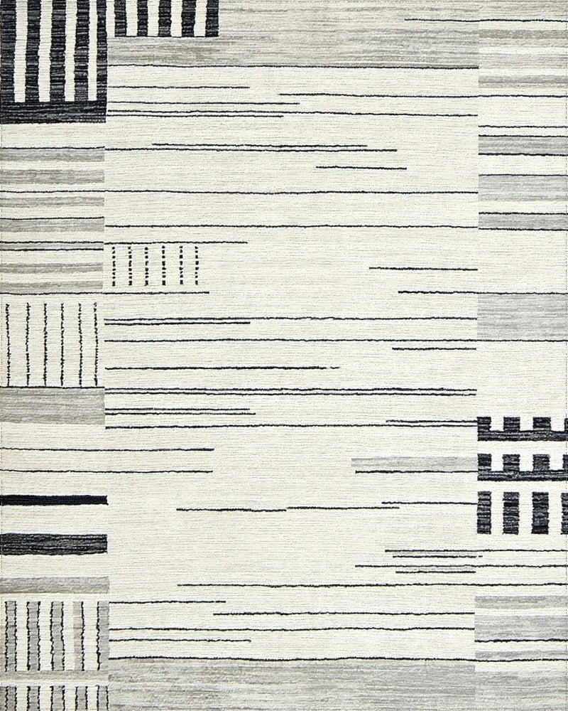Modern Gray Black Stripe Patchwork Rug - Cutout View