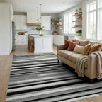 Modern Gray Black White Striped Rug Living Room View