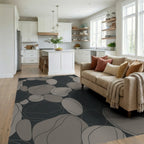 Modern Gray River Stone Arrangement Rug Living Room View