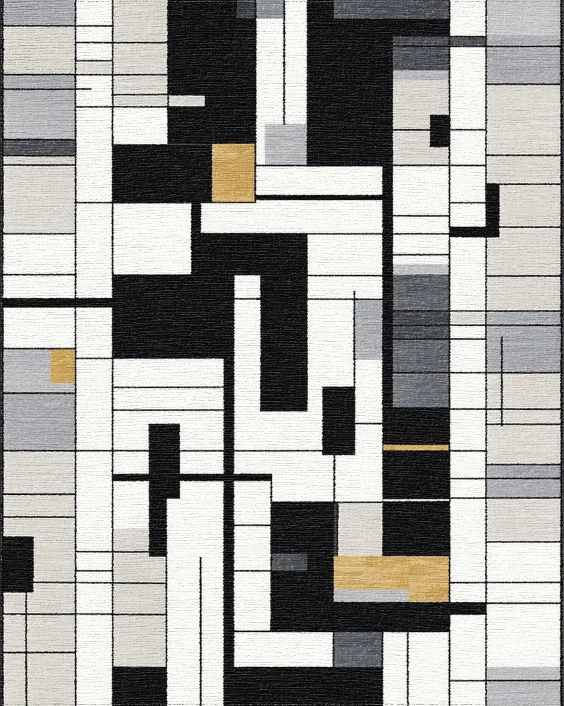 Modern Monochromatic Geometric Gold Block Accent Rug - Cutout View