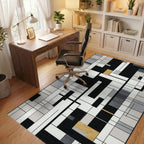 Modern Monochromatic Geometric Gold Block Accent Rug Office View