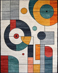 Modern Multicolor Abstract Geometric Circle Art Rug - Cutout View