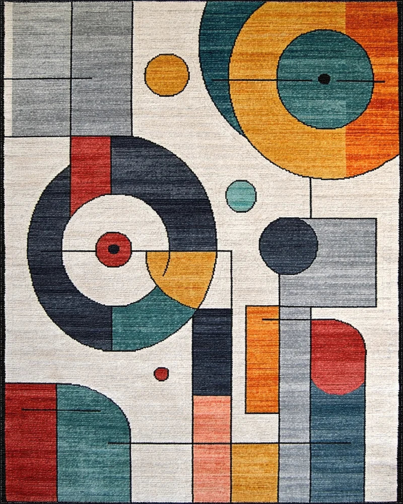 Modern Multicolor Abstract Geometric Circle Art Rug - Cutout View