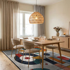 Modern Multicolor Abstract Geometric Circle Art Rug Dining Room View
