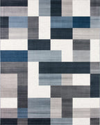 Modern Navy and Gray Geometric Block Rug - Cutout View