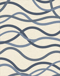Modern Navy and Slate Abstract Wavy Lines Rug - Cutout View