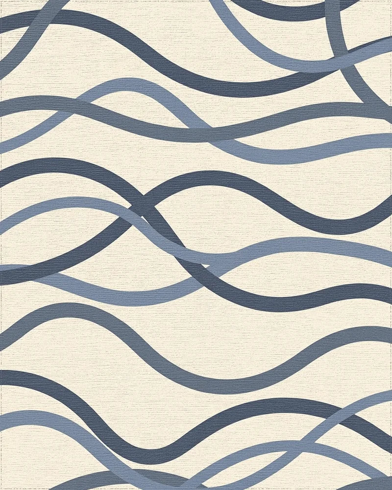 Modern Navy and Slate Abstract Wavy Lines Rug - Cutout View
