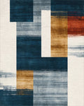 Modern Navy Orange Gray Block Rug - Cutout View