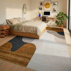 Modern Neutral Fluid Waves Rug - Bedroom View