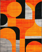 Modern Orange Black Geometric Abstract Rug - Cutout View