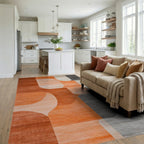 Modern Orange Gray Abstract Shapes Rug - Living Room View