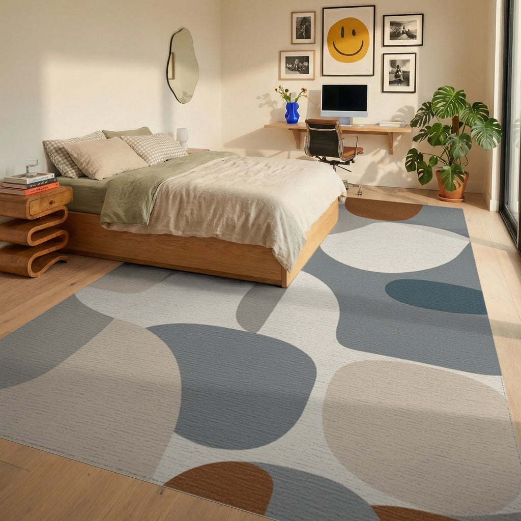 Modern Organic Abstract Shape Arrangement Rug - Bedroom View