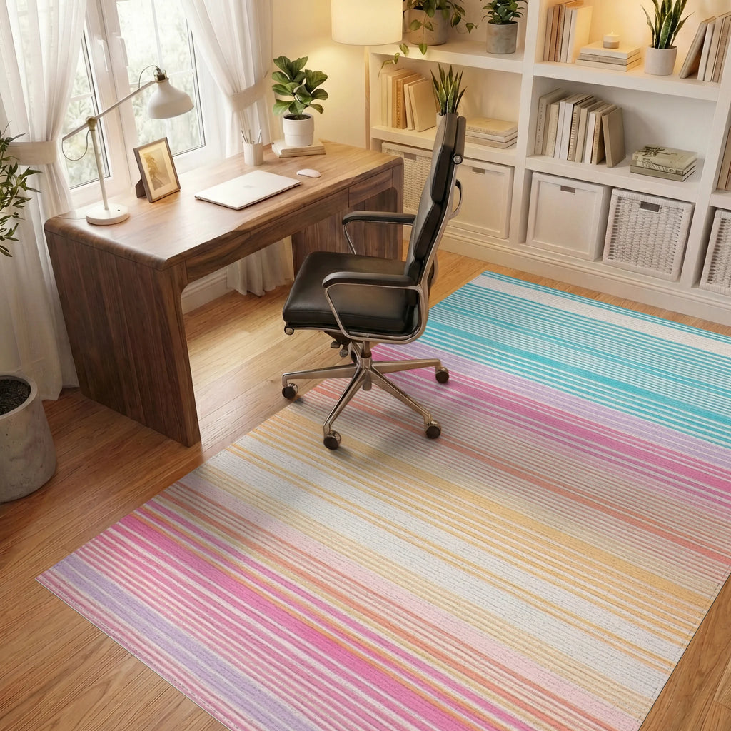 Modern Rainbow Stripe Design Rug - Office View