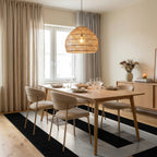 Modern Rectangular Black Sand Geometric Rug - Dining Room View