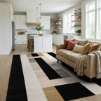 Modern Rectangular Black Sand Geometric Rug - Living Room View